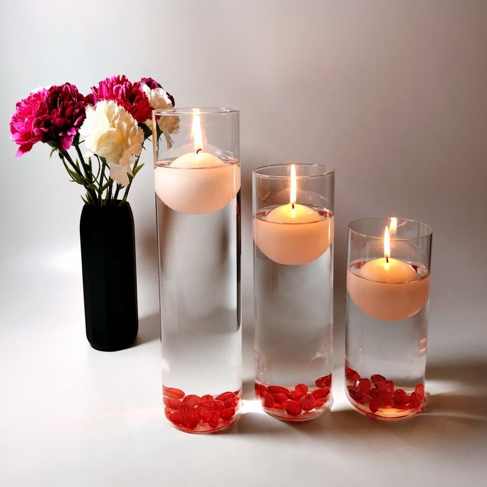 high quality ensured pedestal glass cylinder vase with floating candle