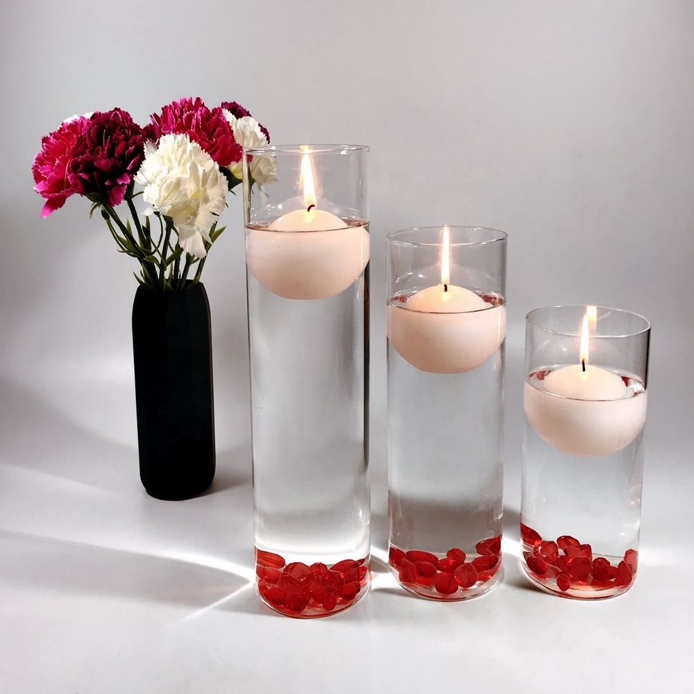 high quality ensured pedestal glass cylinder vase with floating candle