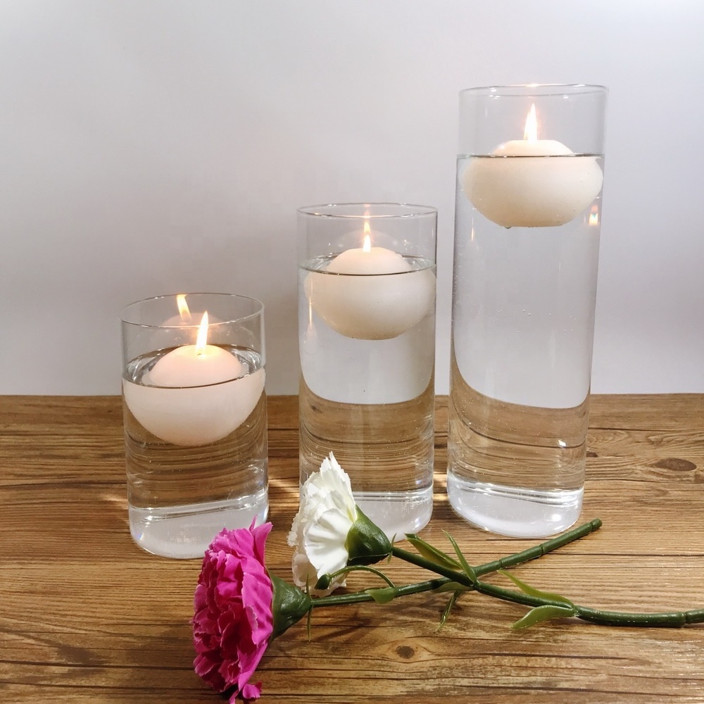 2020 new arrival glass cylinder candle vase with floating candle for luxury wedding