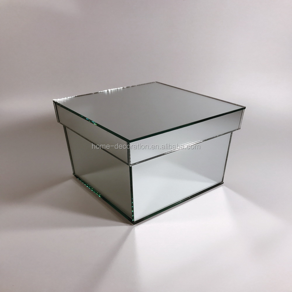 silver glass mirror mosaic box vase with lid