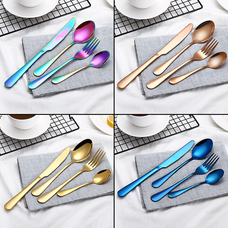 Golden stainless steel knife spoon fork set stainless steel gold cutlery for wedding black and gold flatware silverware cutlery