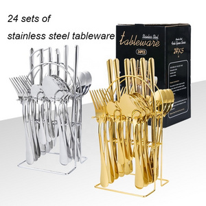 24pcs gold flatware luxury cutlery set with stand cutlery set stainless steel stand spoon set 24 pc stainless home steel cutlery