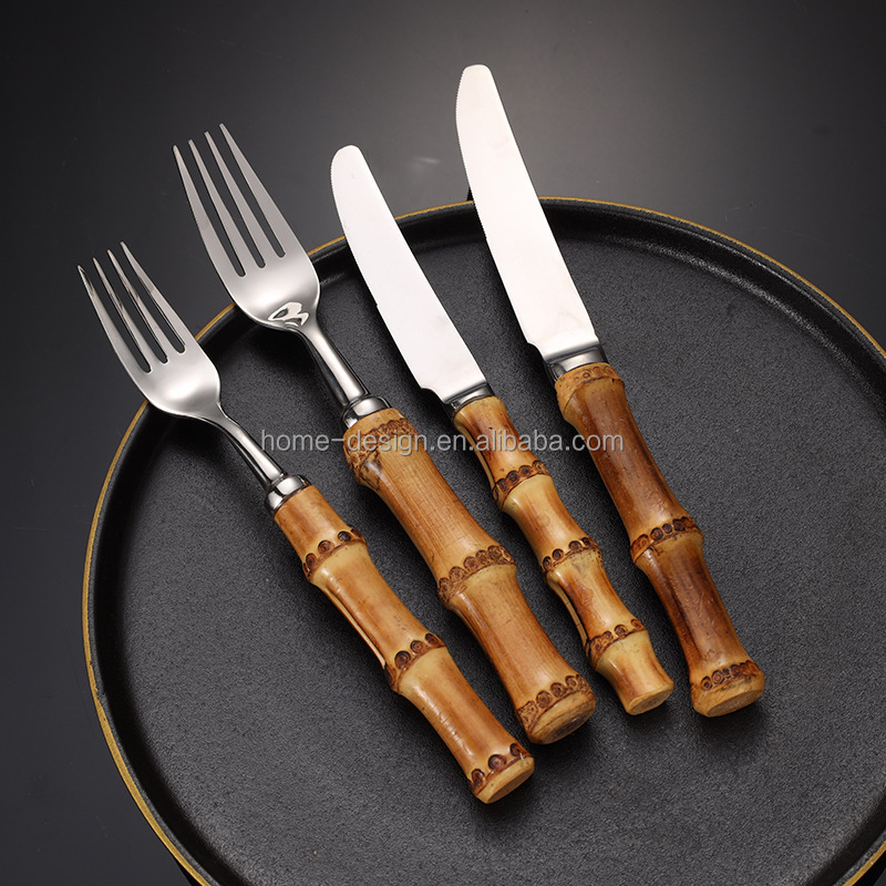 New design high quality knife spoon fork for hotel family stainless steel with bamboo raw materials flatware set