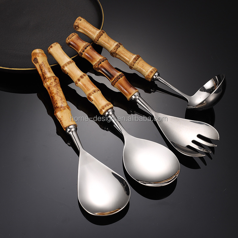 New design high quality knife spoon fork for hotel family stainless steel with bamboo raw materials flatware set