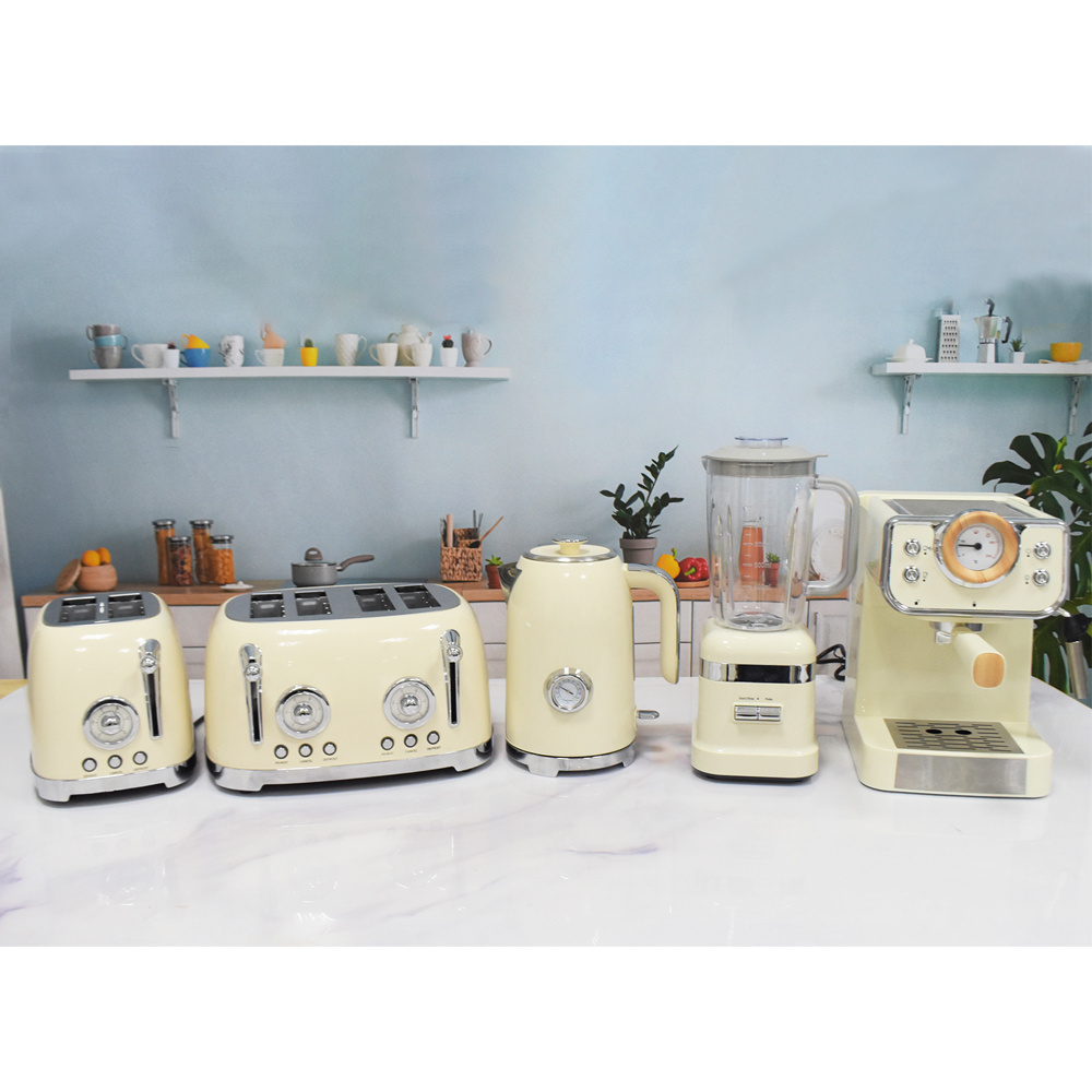 Hot Selling Retro Toaster and Water Kettle Coffee Maker Kitchen Appliance Sets Stainless Steel Electric Kettle and Toaster Set