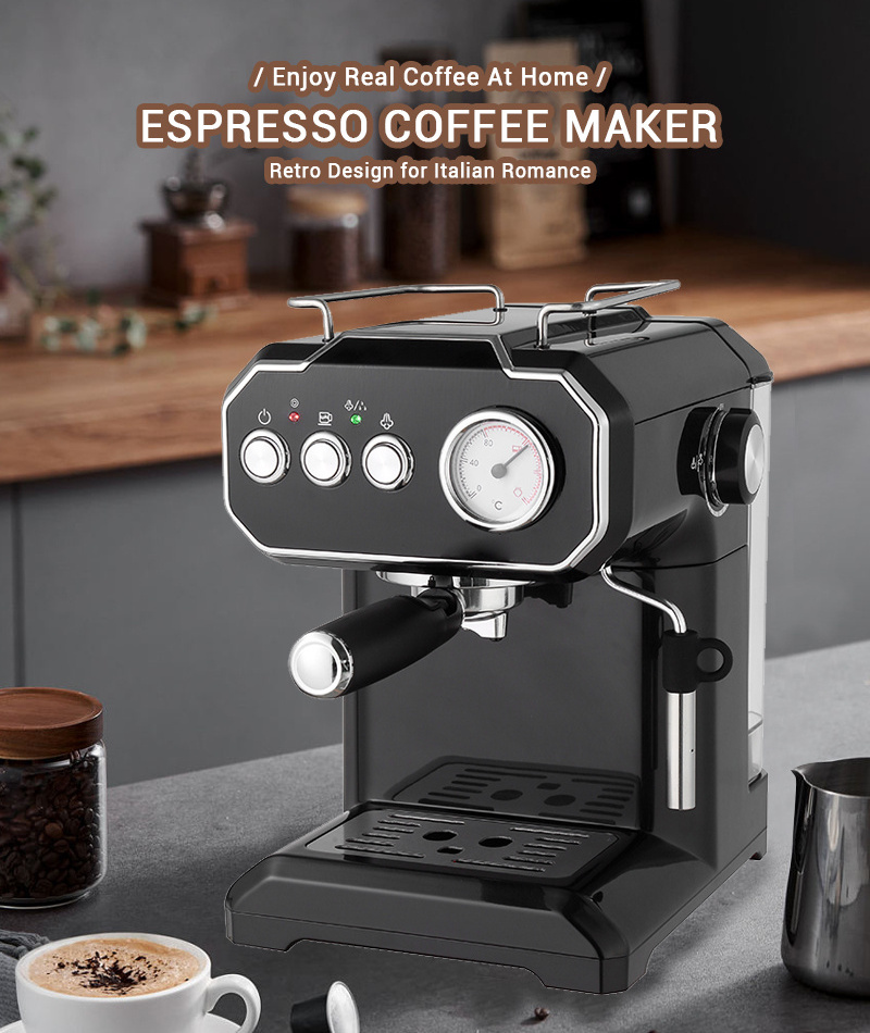 Antique plastic housing Espresso Coffee Maker with Temperature Display Household Portable  Automatic 1.5L Coffee Machine