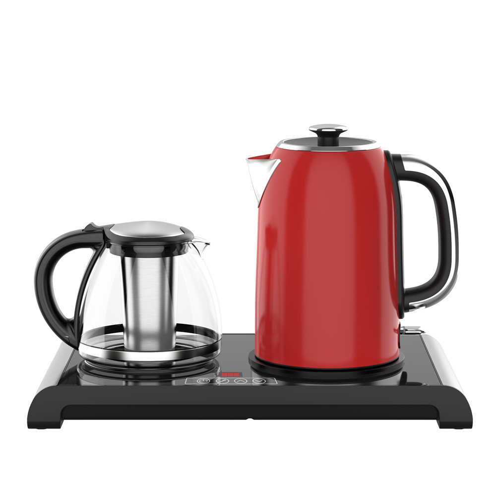 Red Electric Kettle with Tempered Glass Base High Quality Turkish Tea Maker Automatic Samovar Russian Coffee Pot