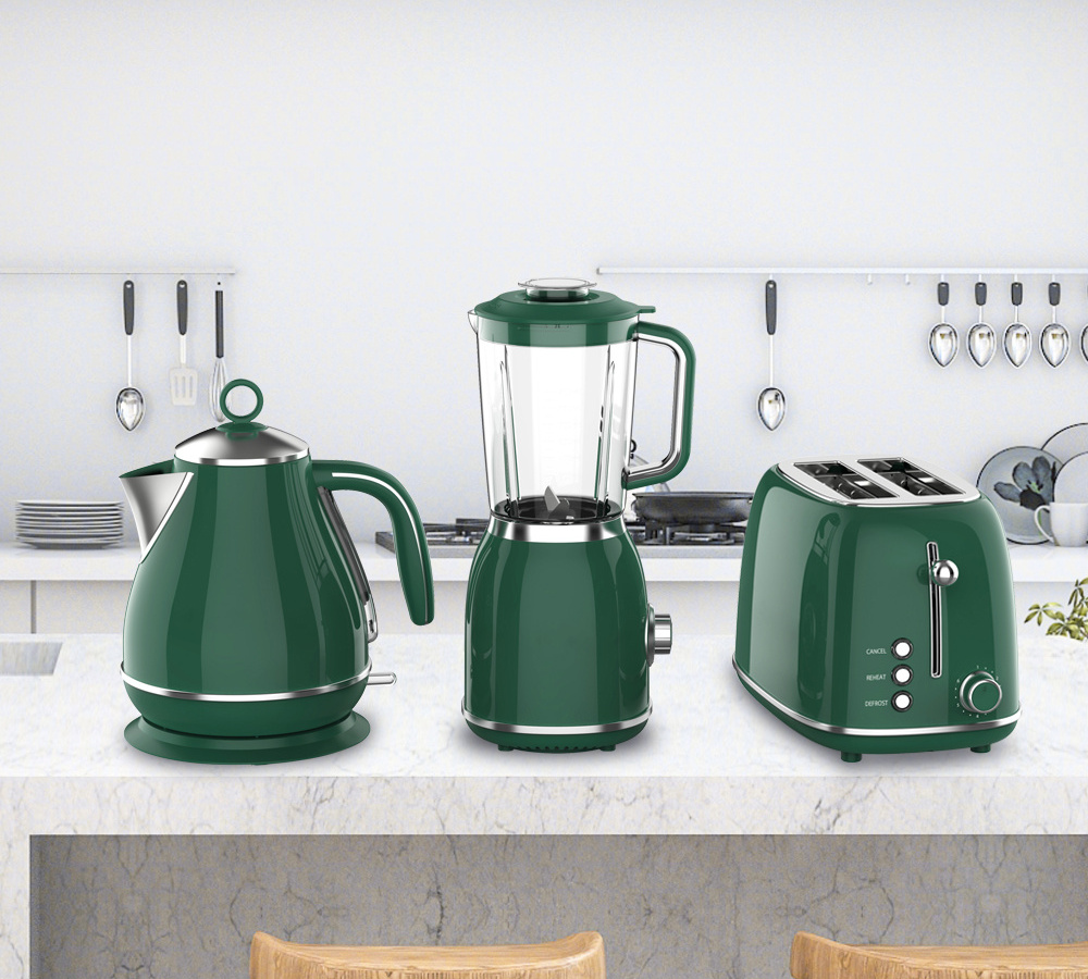 New Retro Breakfast Sets with Portable Blender Stainless Steel Electric Kettle and Toaster Set