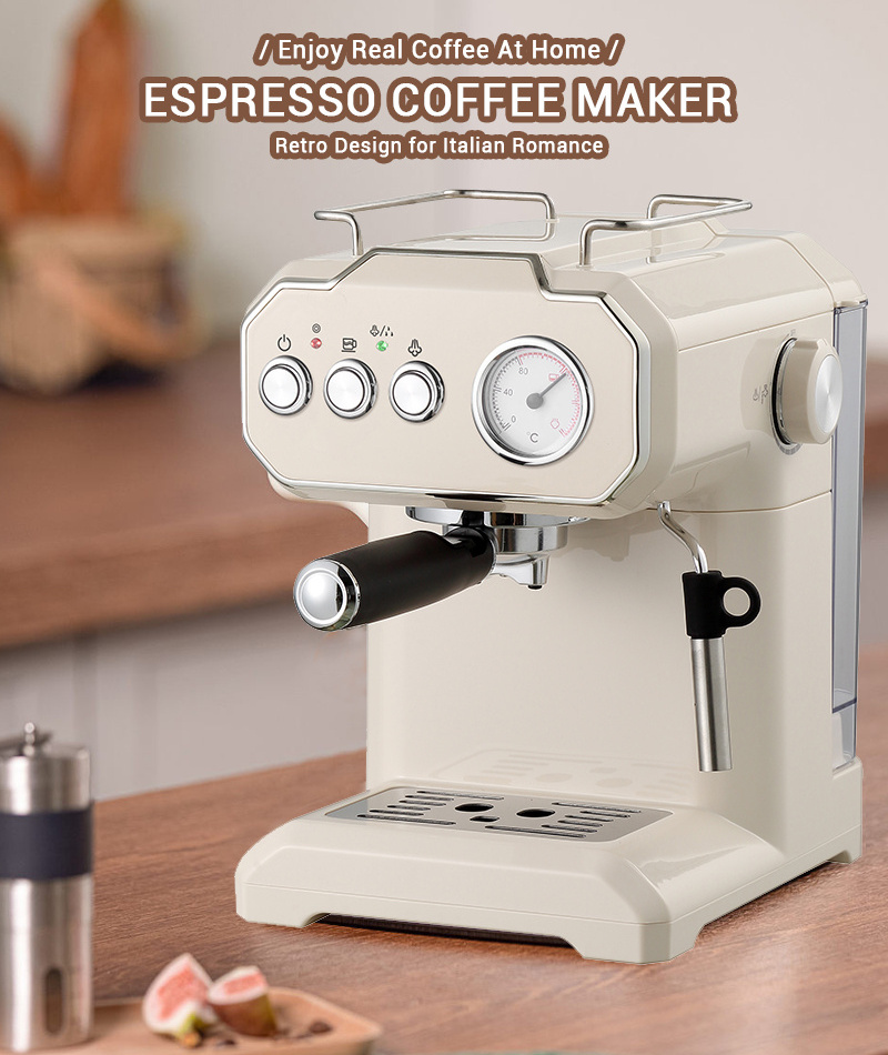 Antique plastic housing Espresso Coffee Maker with Temperature Display Household Portable  Automatic 1.5L Coffee Machine