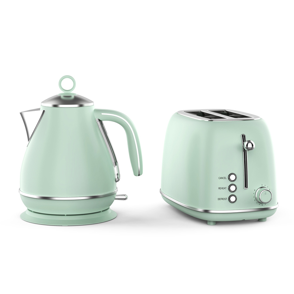 New Retro Sets Kitchen Appliance Stainless Steel Electric Kettle and Toaster Set