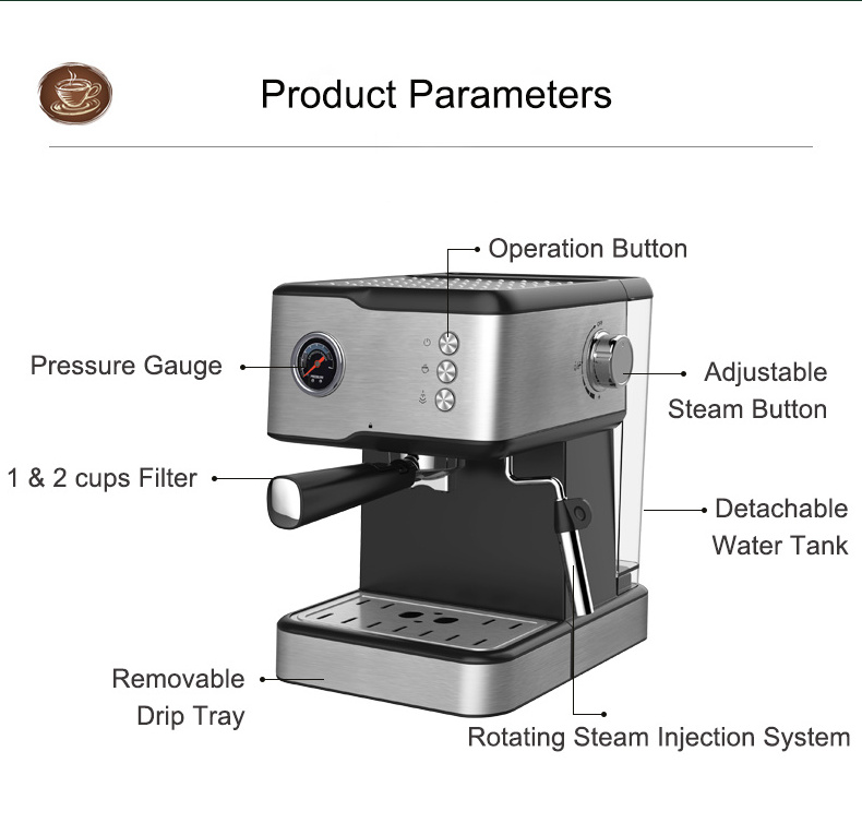 Italian Style Coffee Maker 15 Bar Espresso Maker Automatic Espresso Coffee Machine with Milk Froth Tank