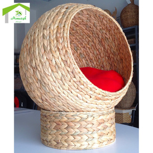 Natural Products Fish Bone Weaving Water Hyacinth Round Pet House Natural Color Bed For Cat Dog Cat Kitty Shape From Vietnam