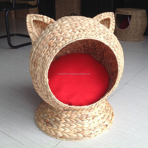 Handicrafts Water Hyacinth Pet House Fish Bone Weave Iron Frame And Red Cushion For Pets Kitty Shape Products From Vietnam