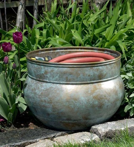 Garden Storage Hose Pots Antique Painted Metal Planter Best For Outdoor Home Decor Designer Planters And Pots