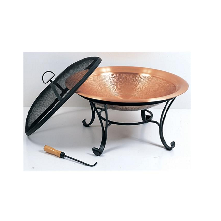 Copper Hammered Fire Pit With Black Mesh Lid And Stand High Quality Customized Size And Round Shape Fire Pit