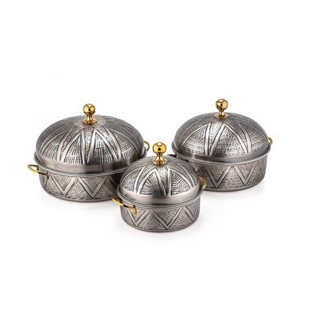 Set of 3 Top Quality Stainless Steel Food Serving Pot Round Shape Food Warmer  Hot Pot At Wholesale Price