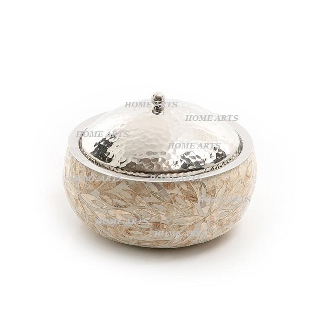 Top Quality Restaurant Food Serving Hot Pot With Hammered Lid Mother Of Pearl Food Buffet Casserole Dish From India