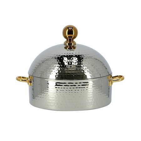 Stainless Steel Hot Pot Hammered Food Serving Hot Pot With Brass Handle From Best Exporter In India