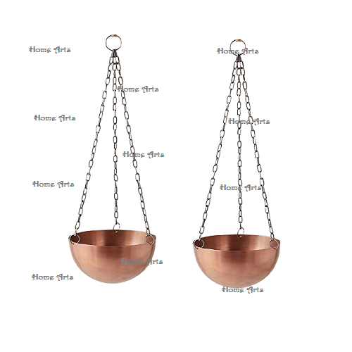 Set of 2 Medium Size Hanging Flower Planter Outdoor And Indoor Copper Hammered Planter For Home Usage