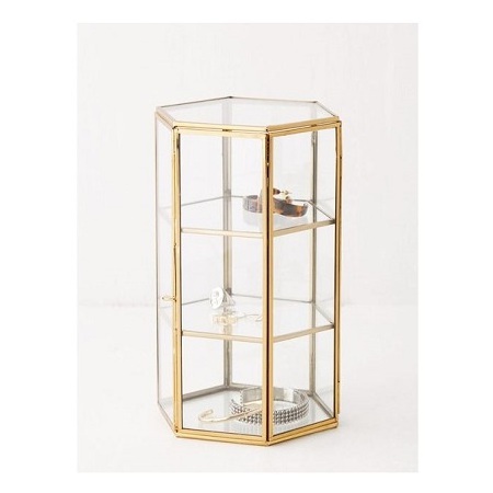 Metal Gold Color Glass Jewelry Box Marvelous Design Cylinder Shape Jewelry Box For Home Wedding Gift Usage