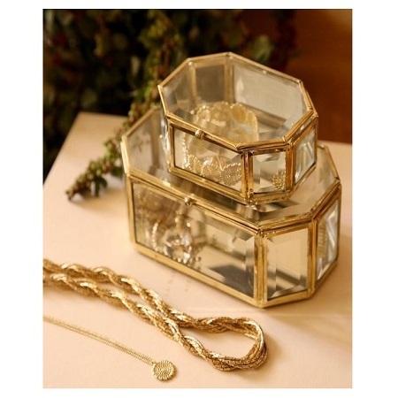 Metal Gold Color Glass Jewelry Box Marvelous Design Cylinder Shape Jewelry Box For Home Wedding Gift Usage