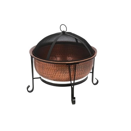 Barbeque Round Shape Copper Fire Pit Bowl With Folding Outdoor Heating Iron Spark Screen For Best Selling