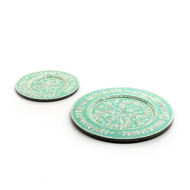 Newest Design Mother Of Pearl Charger Plates Set Of 2 Round Shape Wooden Show Under Plate By Home Arts