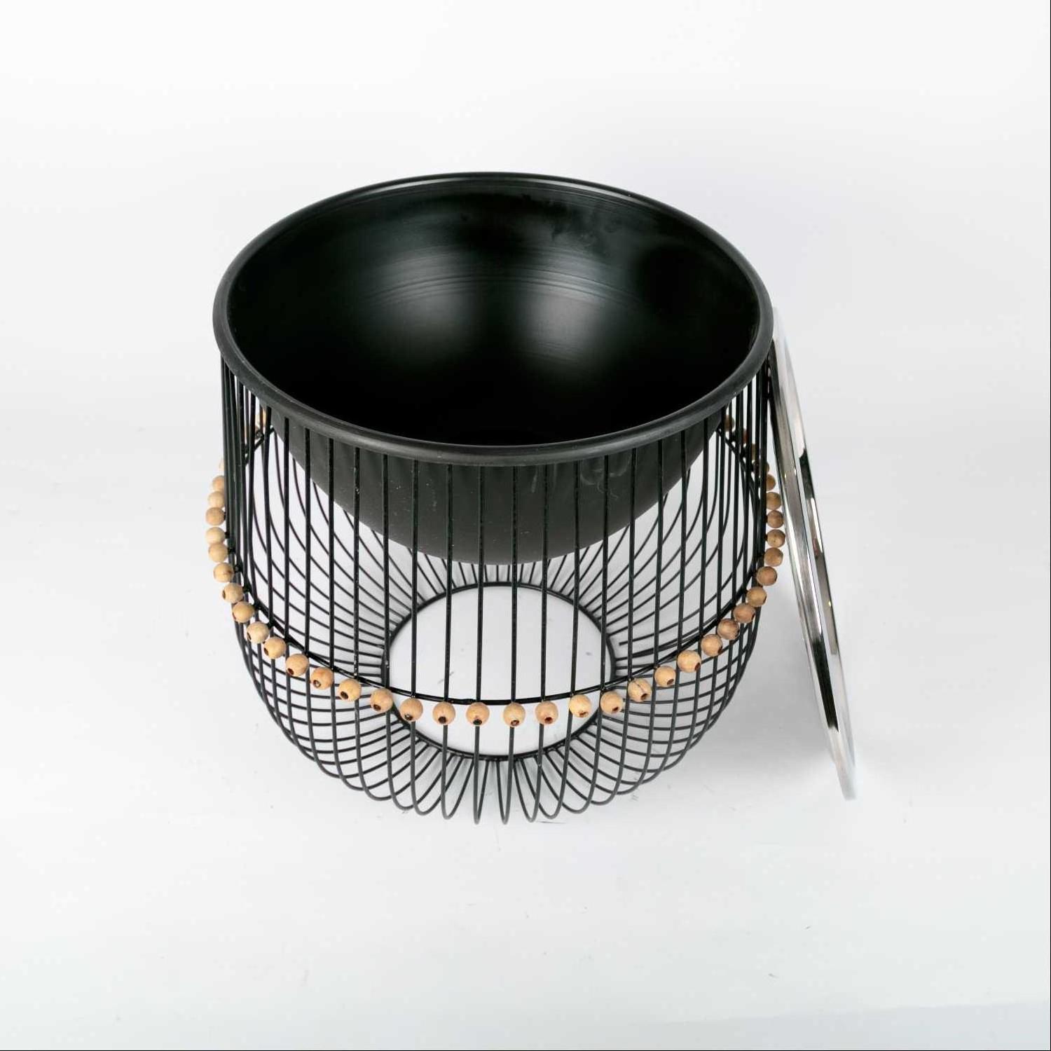 Fire Pit Iron Black Color Wire Mesh Stand Iron Round Bowl With Stainless Steel Lid For Burning Fire Pit