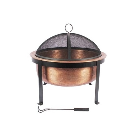 Barbeque Round Shape Copper Fire Pit Bowl With Folding Outdoor Heating Iron Spark Screen For Best Selling