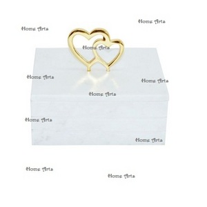 Marble Jewelry Box With Double Heart Shape Knob Trending Design Women Jewelry Storage Box For Home Usage