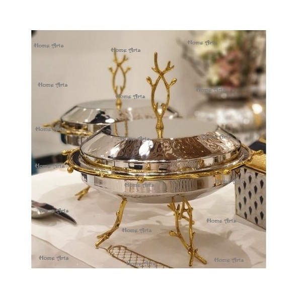 Unique Design Steel And Brass Chafing Dish Premium Quality Round Shape Serving Dish For Wedding Party Used