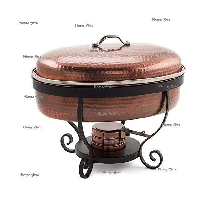 Oval Shape Copper Hammered Chafing Dish Exclusive Quality Large Size Chafing Dish For Wholesale Supplier