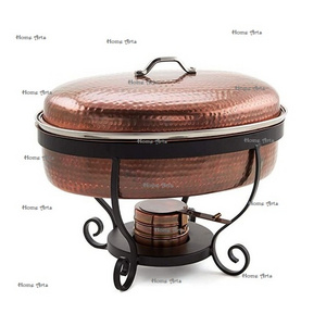 Oval Shape Copper Hammered Chafing Dish Exclusive Quality Large Size Chafing Dish For Wholesale Supplier