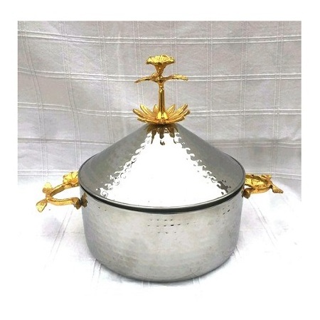 Stainless Steel Hot Pot Hammered Food Serving Hot Pot With Brass Handle From Best Exporter In India