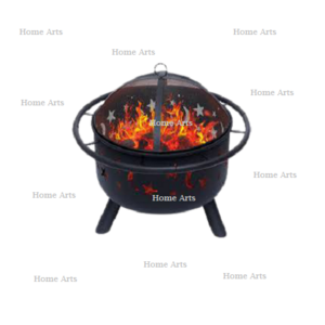 Black Color Indoor And Outdoor Fire Pit With Cover Handmade Round Shape Iron Fire Bowl For Garden Usage