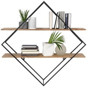 Superior Quality Customized Shape Book Shelves Handmade Black Color 2 Tier Pure Iron And Wood Storage Racks