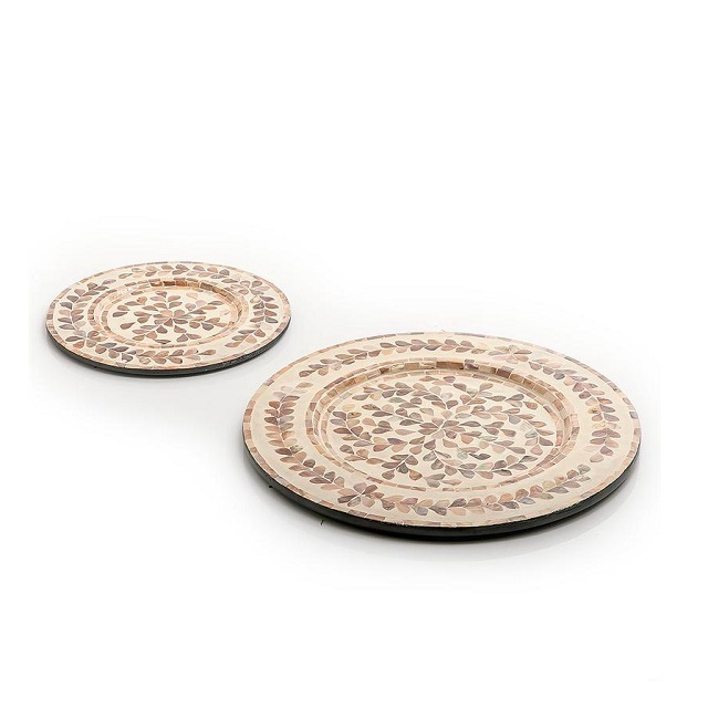 Newest Design Mother Of Pearl Charger Plates Set Of 2 Round Shape Wooden Show Under Plate By Home Arts