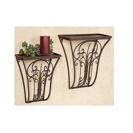 Set Of 2 Newest Design Rack Wrought Iron And Wood Wall Mounted Planter Rack For Indoor And Outdoor Usage