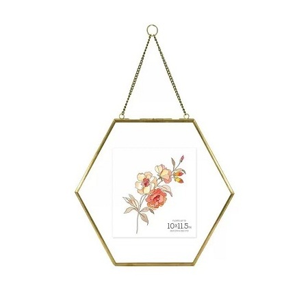 Finest Quality Brass And Glass Wall Hanging Photo Frame Hexagon Shape Glass Photo Frame At Attractive Price