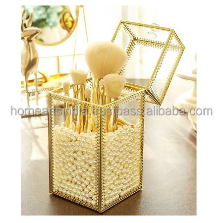 Metal Gold Color Glass Jewelry Box Marvelous Design Cylinder Shape Jewelry Box For Home Wedding Gift Usage