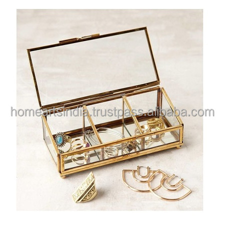 Metal Gold Color Glass Jewelry Box Marvelous Design Cylinder Shape Jewelry Box For Home Wedding Gift Usage