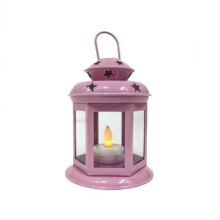 Best Quality Pure Iron Pink Color Candle Lantern Antique Design Tea Light Small Ramadan Lantern For Home Decor