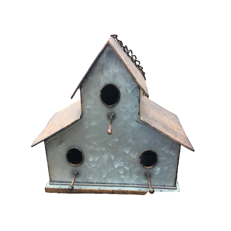 Handmade Galvanized Bird House With Wood Handle Unique Design Medium Size Bird House For Home Garden Use