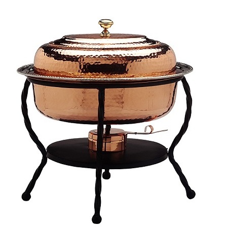 Hammered Copper Chafing Dish With Wrought Iron Stand Latest Design Food Warmer Chafing Dishes For Sale