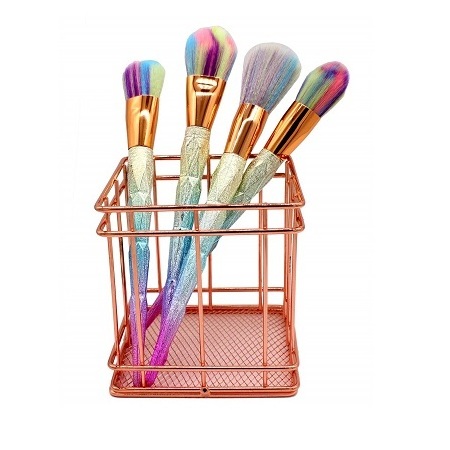 Square Shape Rose Gold Color Metal Brush Holder Finest Quality Makeup Brush Holder For Brushes Storage