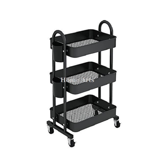 Restaurant Iron And Wood Cart Food Serving Trolley Handmade 3 Tier Customized Shape Food Serving Trolley