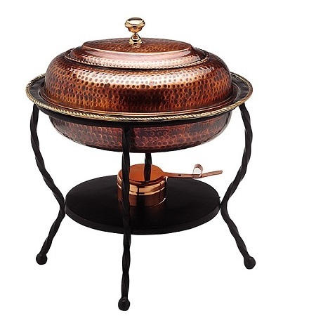 Hammered Copper Chafing Dish With Wrought Iron Stand Latest Design Food Warmer Chafing Dishes For Sale