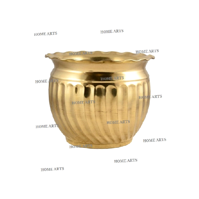 Embossed Design Large Brass Planter Good Quality Round Shape Gold Polished Solid Brass Outdoor Planter