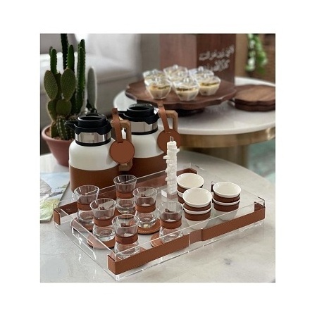 Fancy Design Acrylic Serving Tray With Wood Handle Good Quality Rectangular Shape Acrylic Tray From India