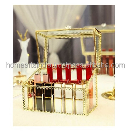 Metal Gold Color Glass Jewelry Box Marvelous Design Cylinder Shape Jewelry Box For Home Wedding Gift Usage